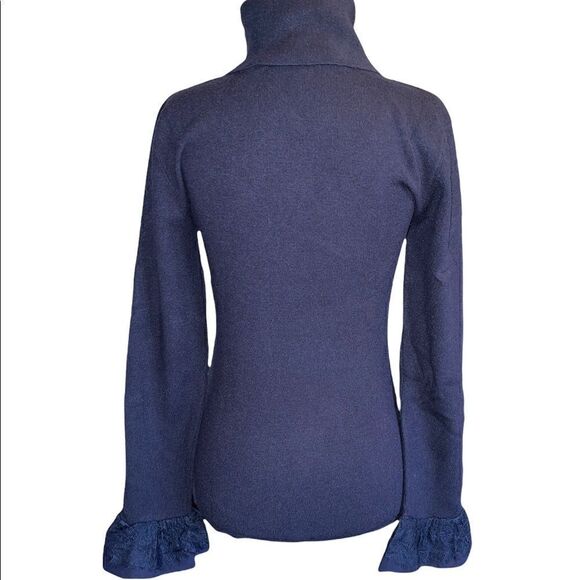 Soft Surroundings Navy Blue Turtle Neck with Button/Lace Cuffs - Picture 2 of 12